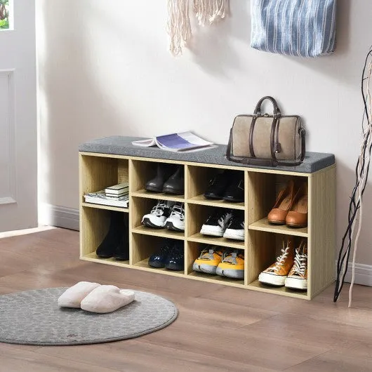 10-Cube Organizer  Entryway Padded Shoe Storage Bench-Beige