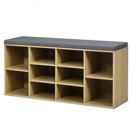 10-Cube Organizer  Entryway Padded Shoe Storage Bench-Beige