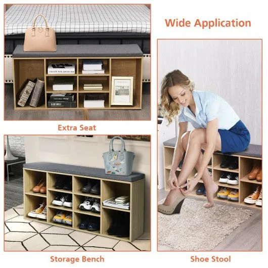 10-Cube Organizer  Entryway Padded Shoe Storage Bench-Beige