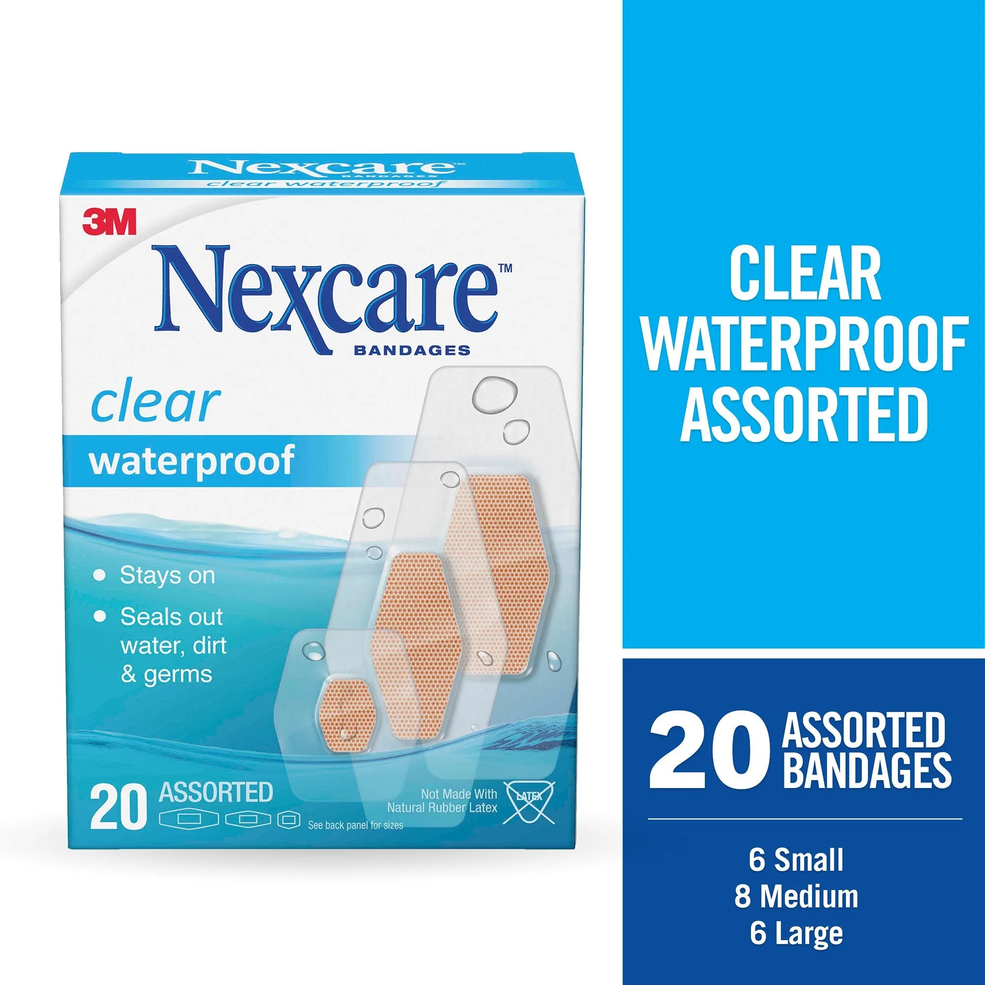 3M™ Nexcare™ Waterproof Adhesive Strip, Assorted Sizes, 1 Box of 20