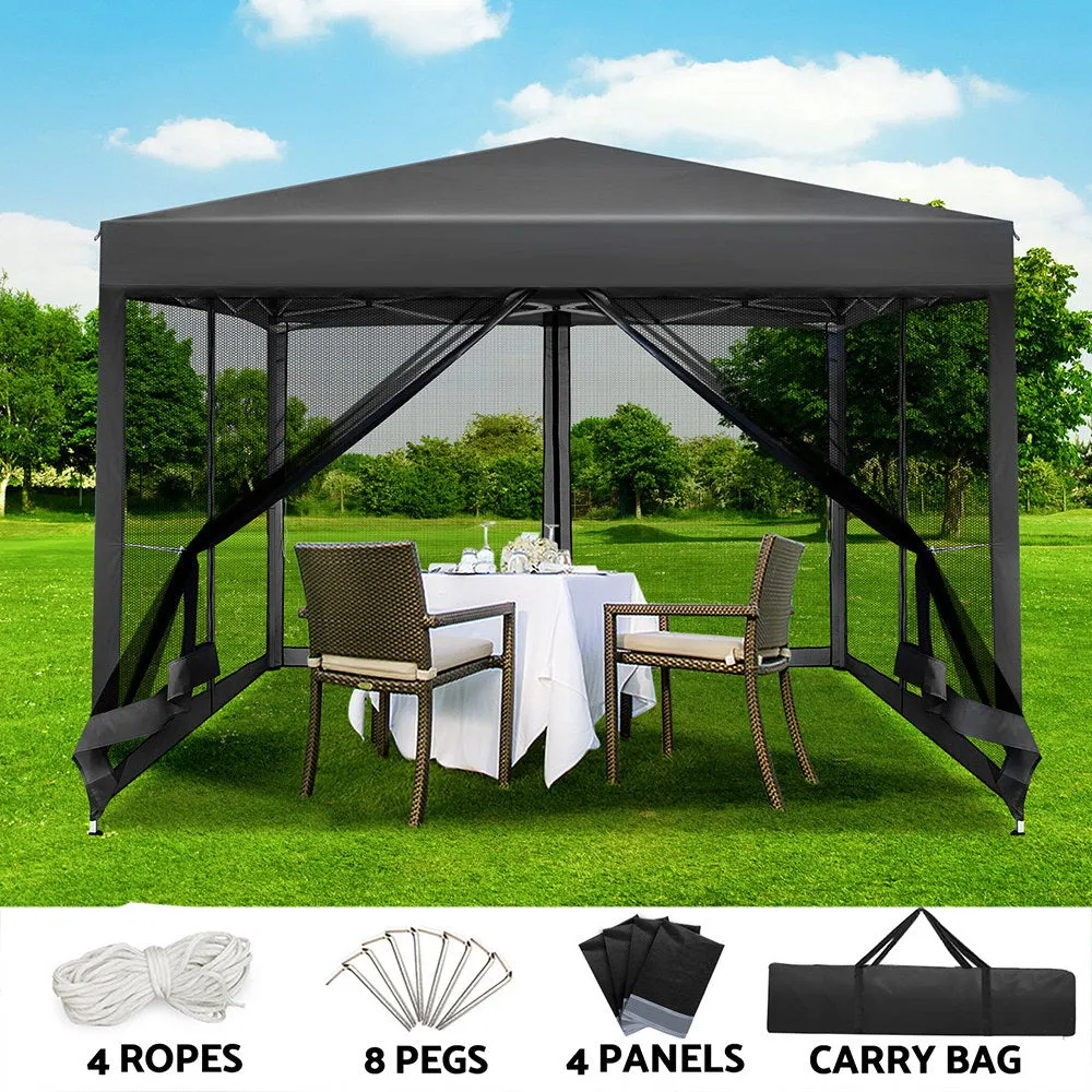 3x3m Gazebo Marquee Wedding Party Tent Outdoor Camping Mesh Wall Canopy Shade Grey