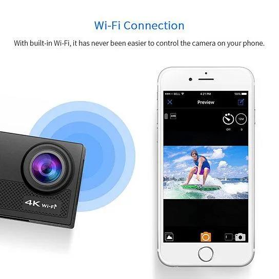 4K  Waterproof All Digital UHD WiFi Camera   RF Remote And Accessories