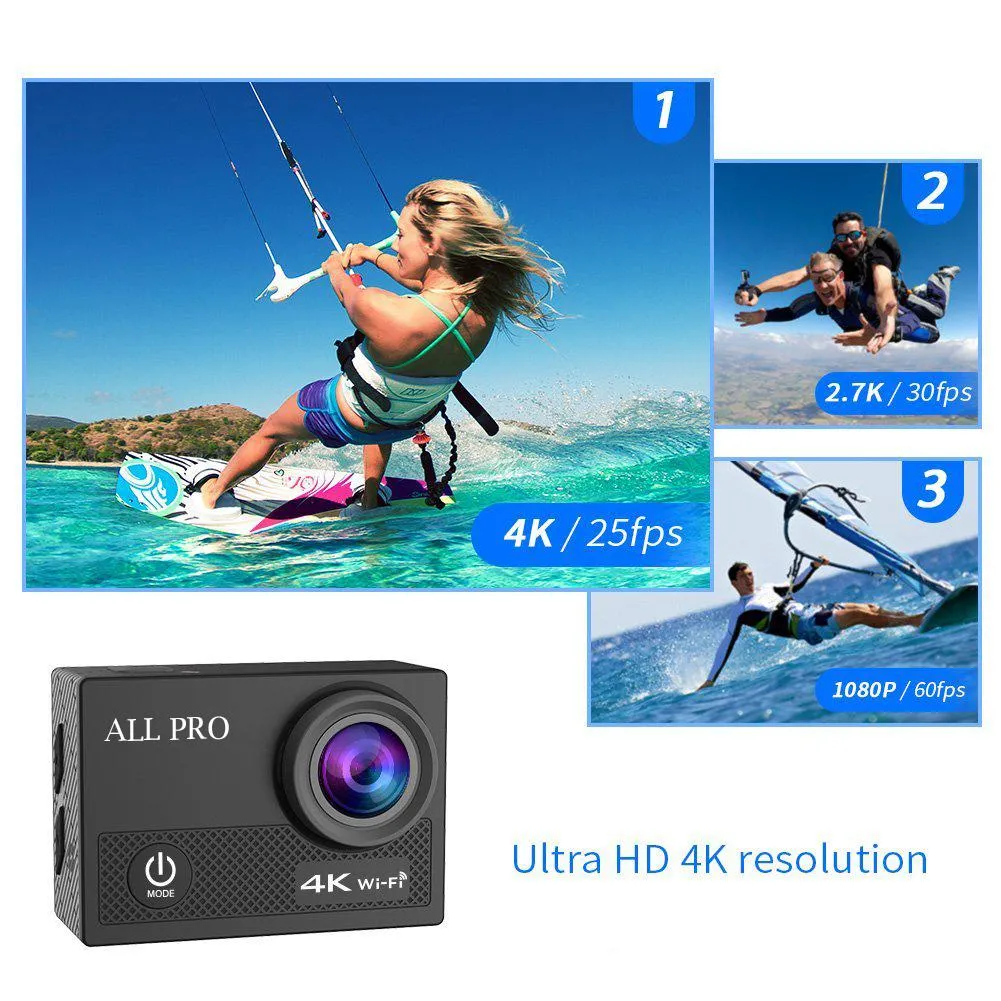 4K  Waterproof All Digital UHD WiFi Camera   RF Remote And Accessories