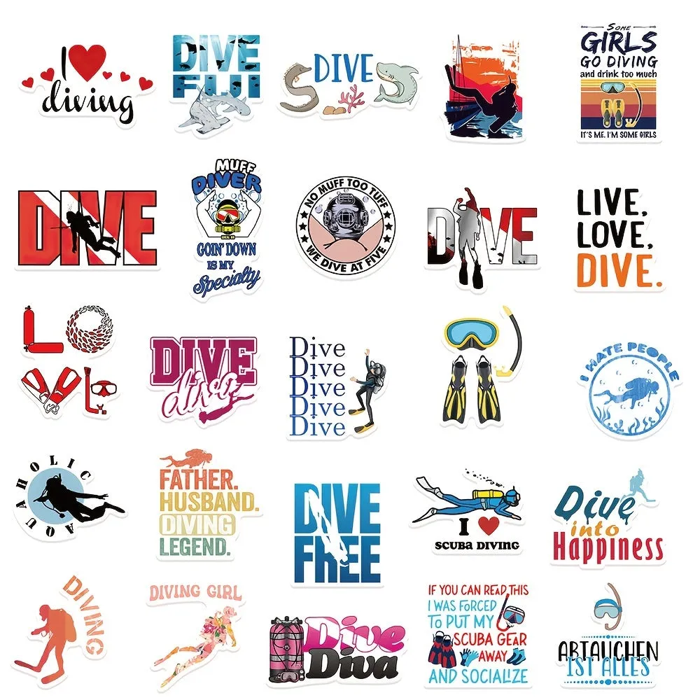 50pcs Waterproof Diving Sign Stickers for Home Decoration