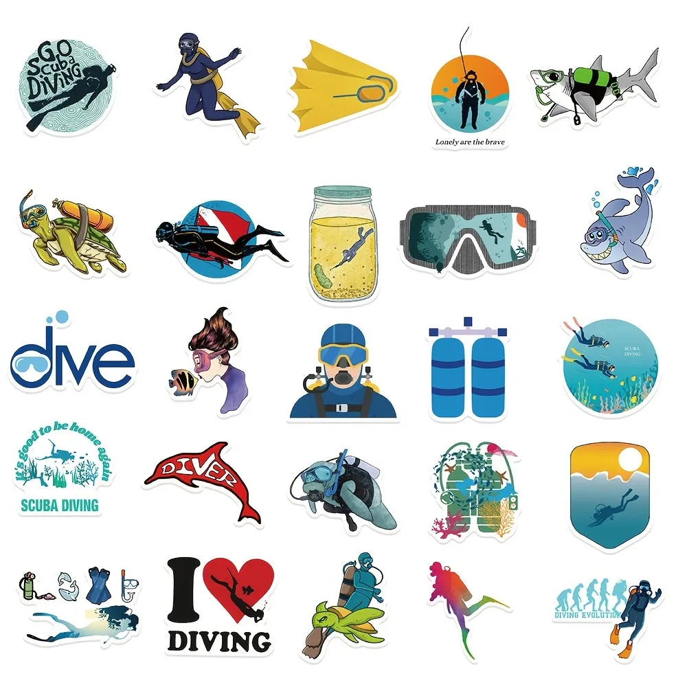 50pcs Waterproof Diving Sign Stickers for Home Decoration