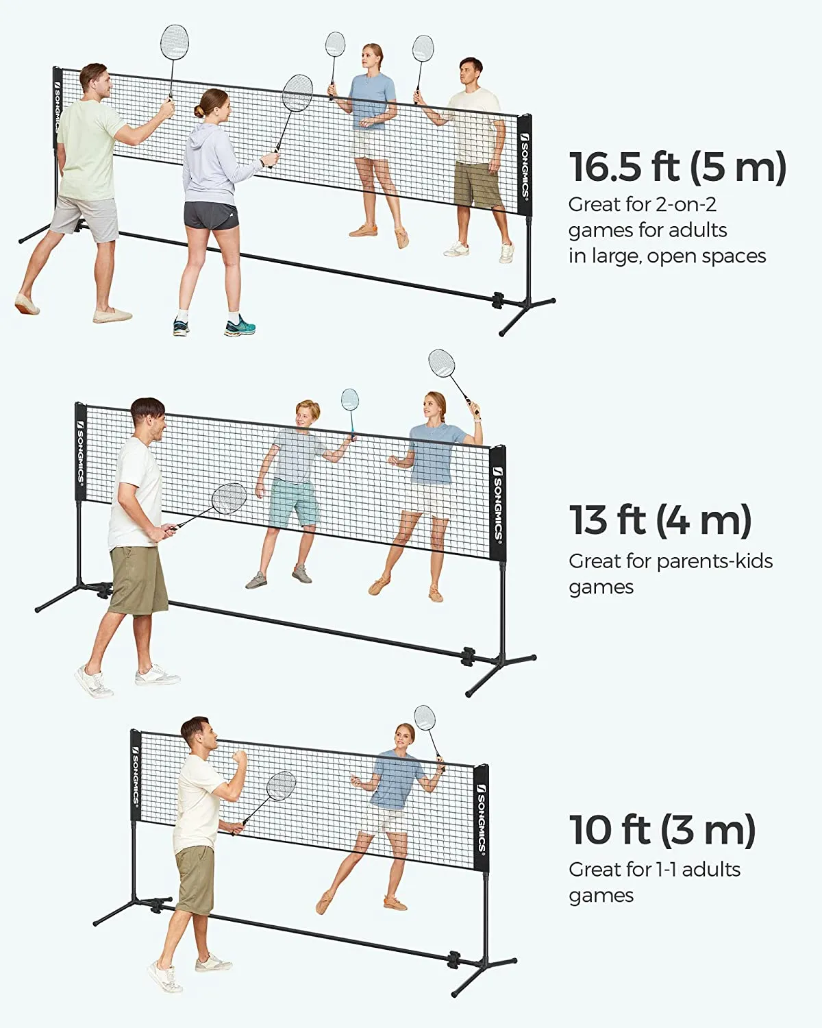 Adjustable Height Portable Badminton Tennis Net, 3m - SONGMICS