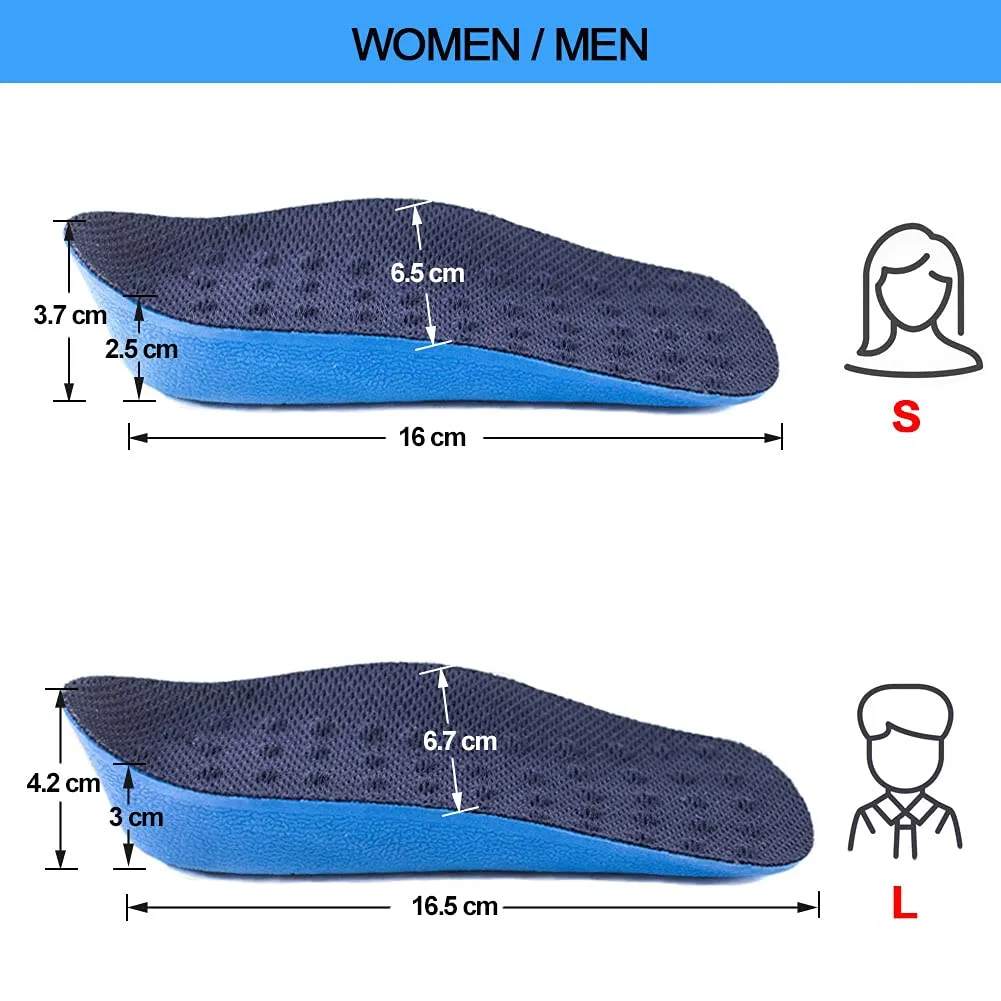 Ailaka Height Increase Insoles (Can be Worn in Socks), Arch Support Half Inserts Shock Absorption Heel Lifts Cushion Pads for Men & Women (Large) Large Blue