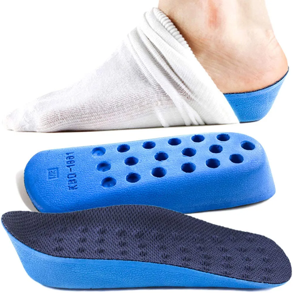 Ailaka Height Increase Insoles (Can be Worn in Socks), Arch Support Half Inserts Shock Absorption Heel Lifts Cushion Pads for Men & Women (Large) Large Blue