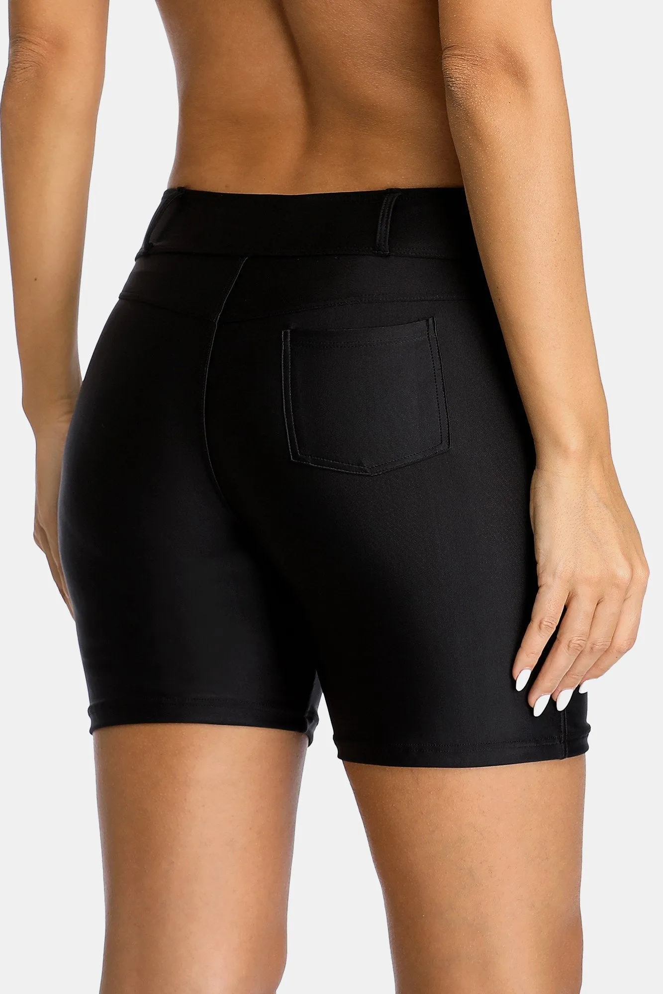 Attraco Black Belt loops Pocket Women Swim Shorts