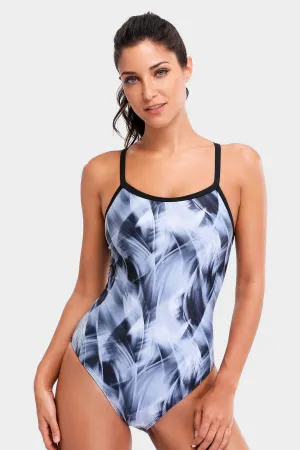 Attraco Gray Sporty Colorful One Piece Swimsuit