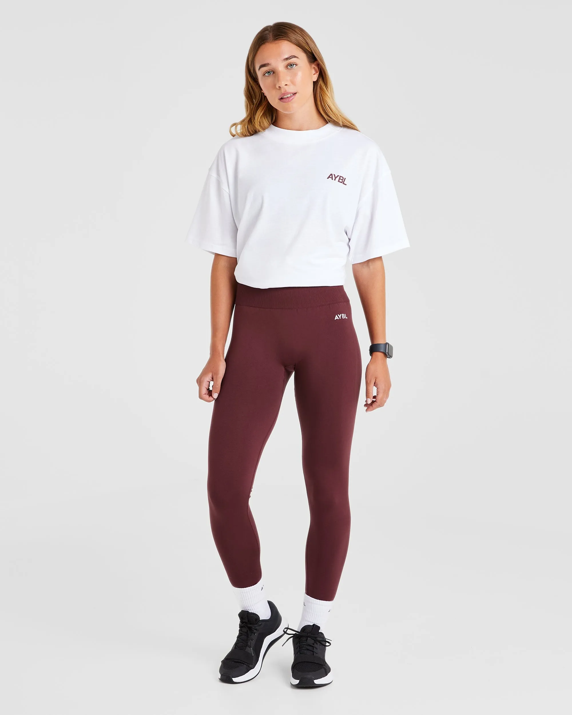 AYBL Sports Club Oversized T Shirt - White/Burgundy