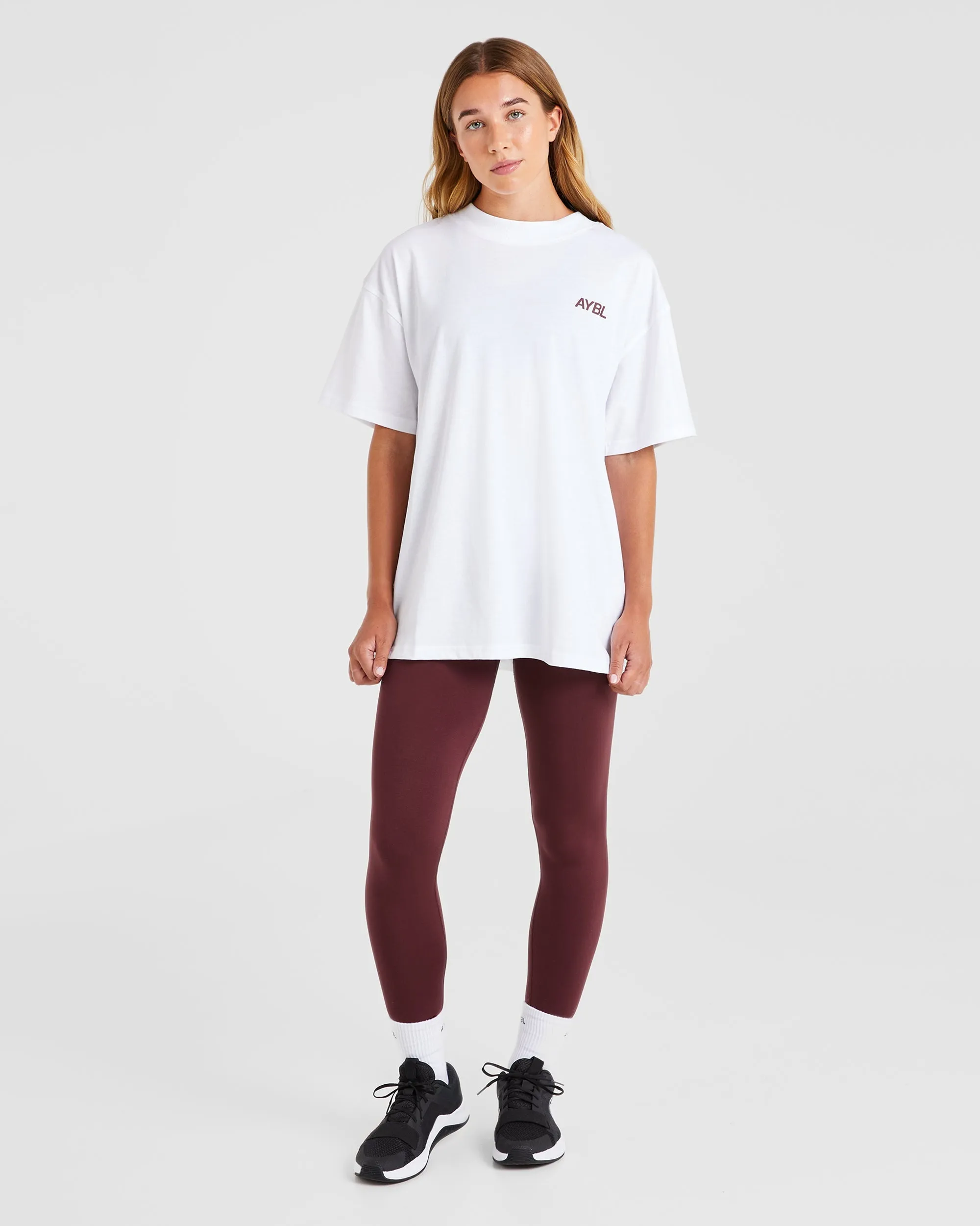 AYBL Sports Club Oversized T Shirt - White/Burgundy