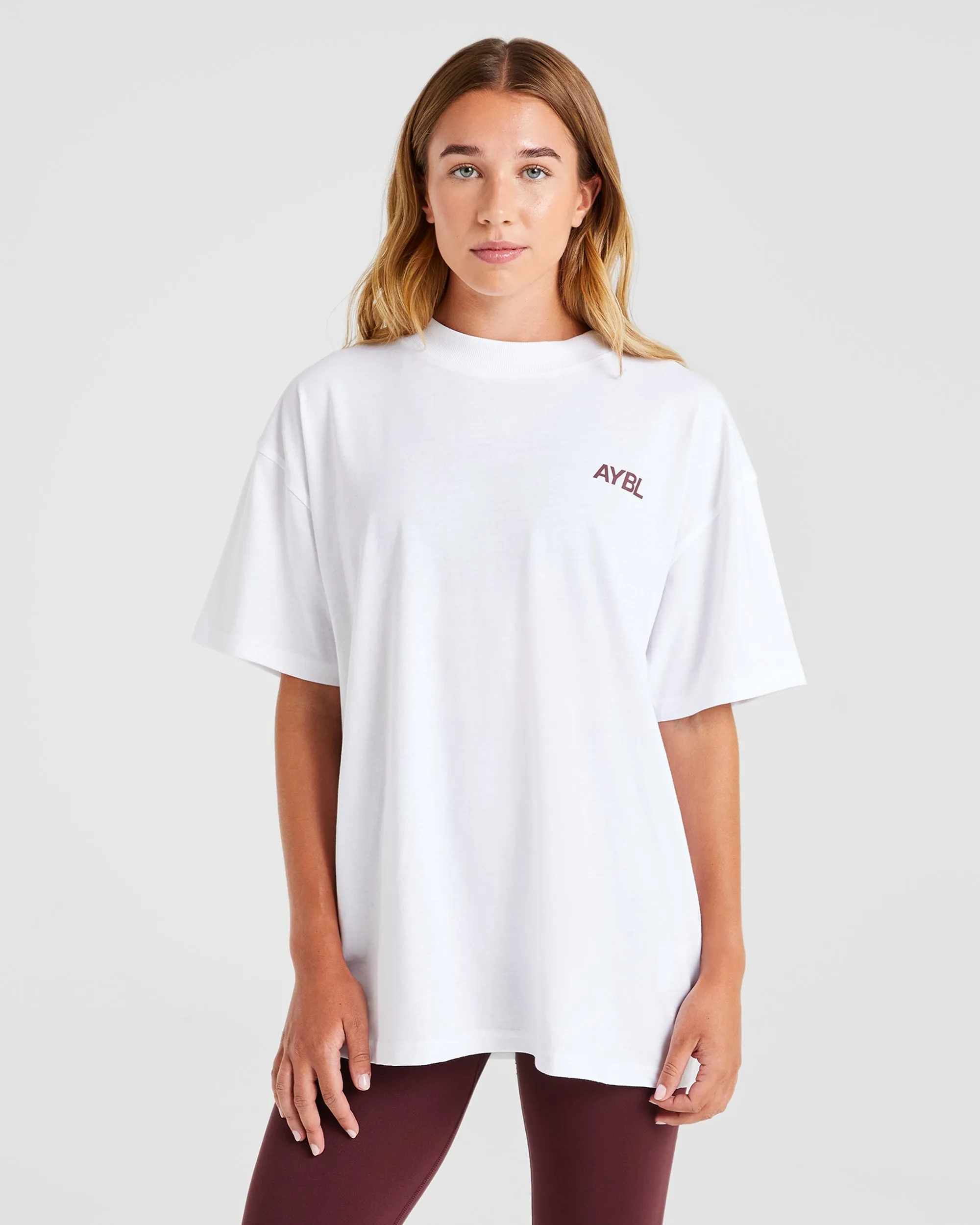 AYBL Sports Club Oversized T Shirt - White/Burgundy