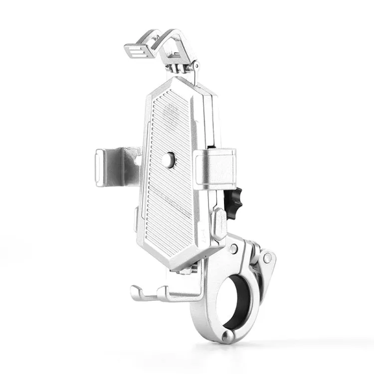 Bicycle Mobile Phone Holder Can Rotate And Adjust Fixed Aluminum Alloy Bracket Automatic Grab Bracket, Style:Handlebar Installation(Silver)