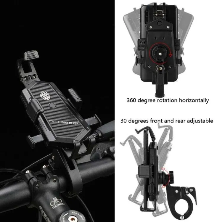 Bicycle Mobile Phone Holder Can Rotate And Adjust Fixed Aluminum Alloy Bracket Automatic Grab Bracket, Style:Handlebar Installation(Silver)