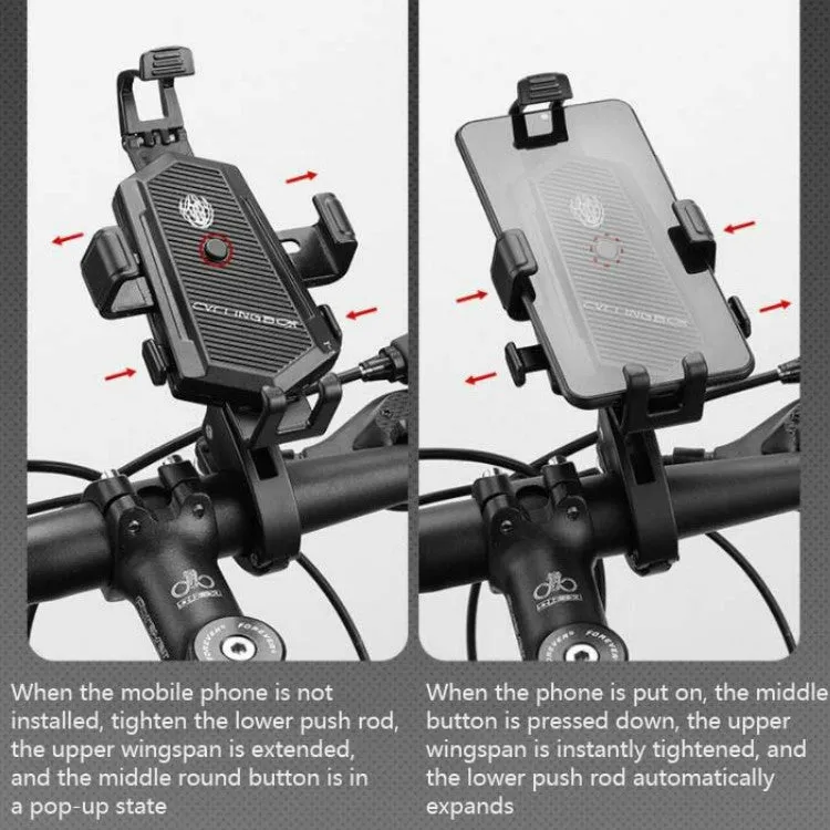 Bicycle Mobile Phone Holder Can Rotate And Adjust Fixed Aluminum Alloy Bracket Automatic Grab Bracket, Style:Handlebar Installation(Silver)