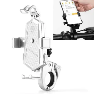 Bicycle Mobile Phone Holder Can Rotate And Adjust Fixed Aluminum Alloy Bracket Automatic Grab Bracket, Style:Handlebar Installation(Silver)