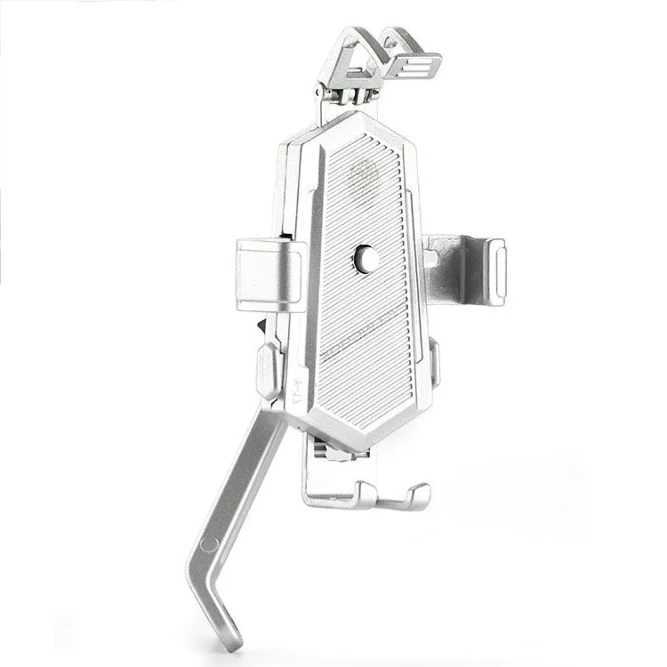 Bicycle Mobile Phone Holder Can Rotate And Adjust Fixed Aluminum Alloy Bracket Automatic Grab Bracket, Style:Rearview Mirror Installation(Silver)