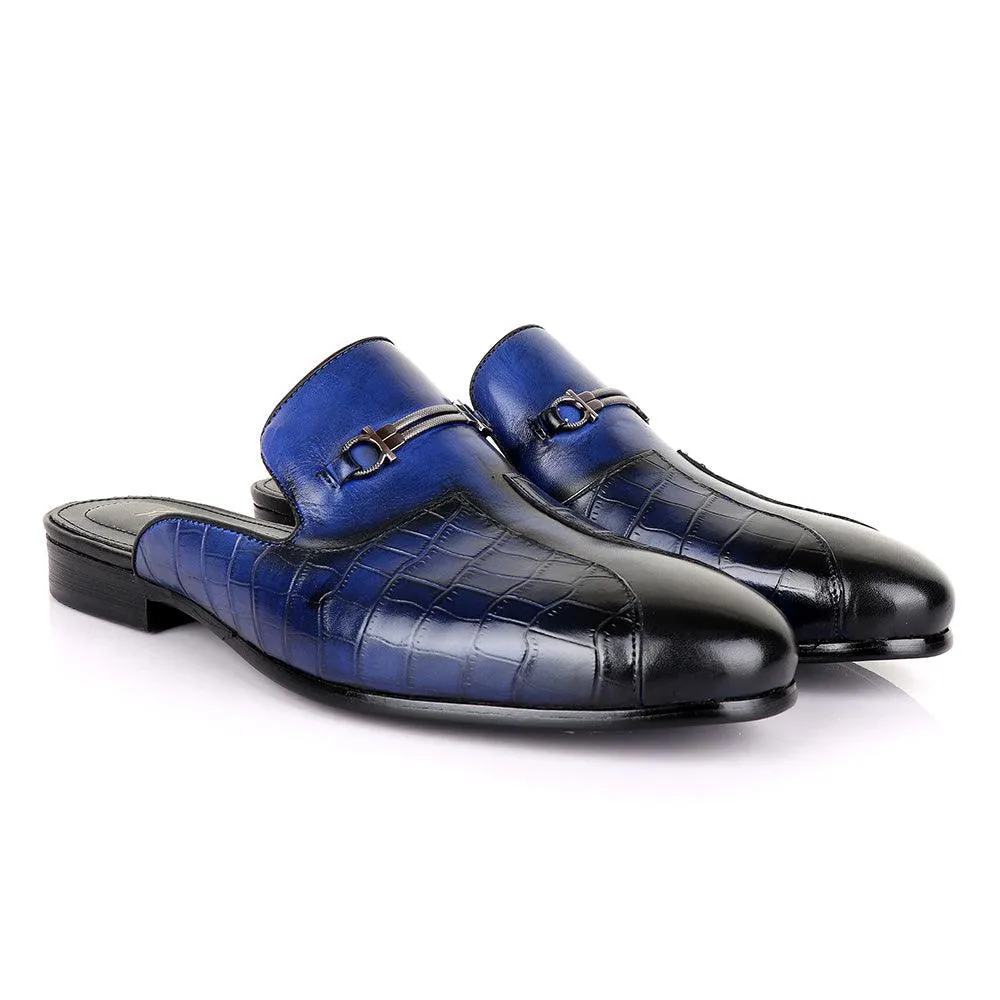 Billionaire Mole Blue and Black Leather Half Shoe