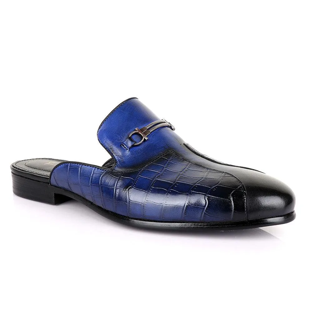 Billionaire Mole Blue and Black Leather Half Shoe