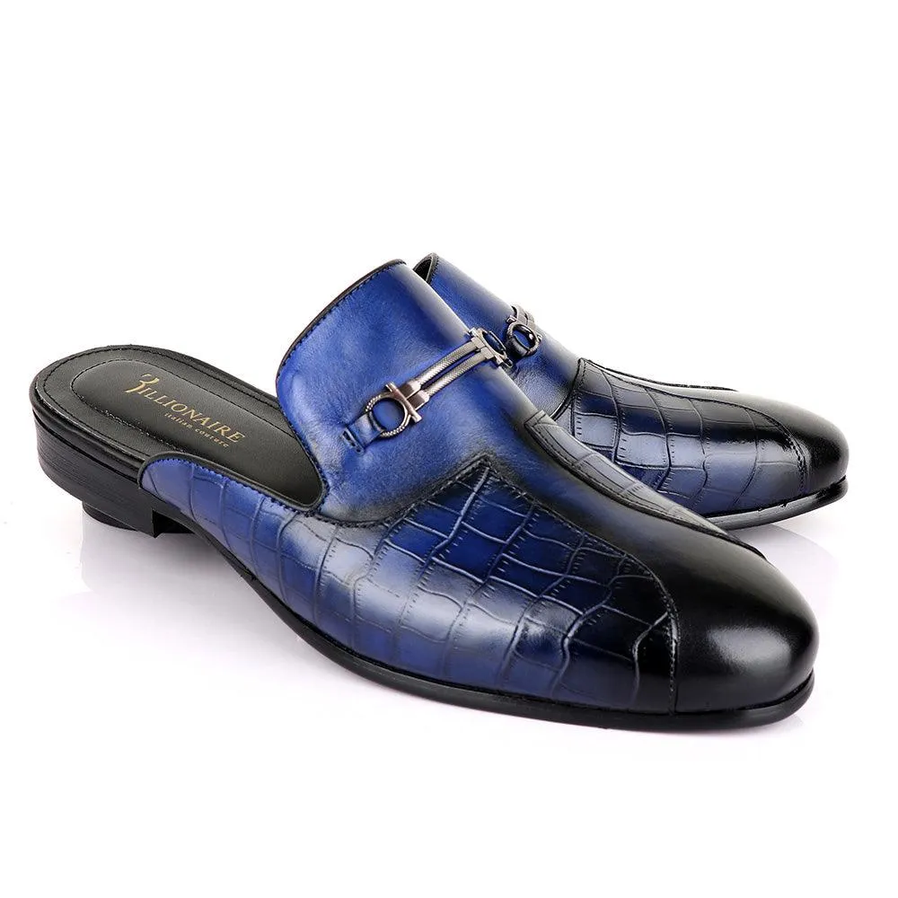 Billionaire Mole Blue and Black Leather Half Shoe