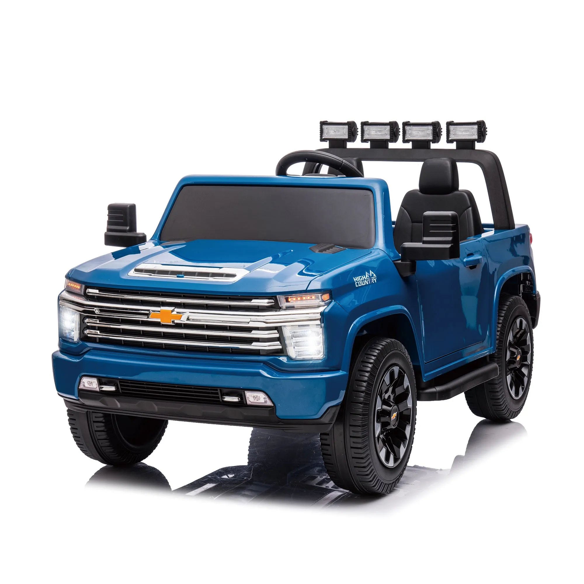 Blue Chevrolet Silverado Electric Car for Kids 2-seater with Remote lights Radio & Bluetooth