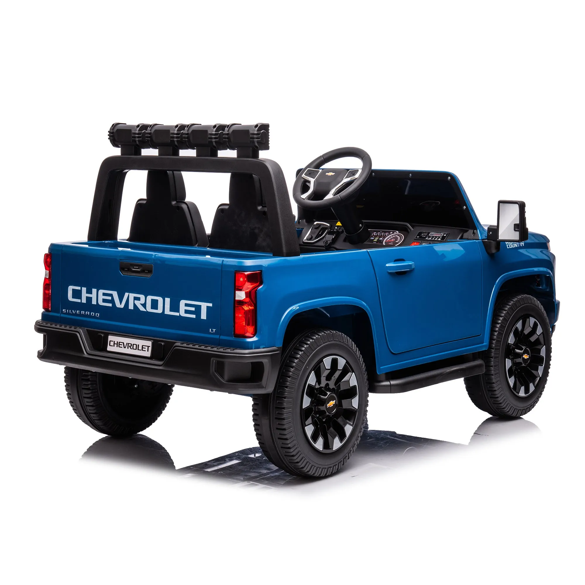 Blue Chevrolet Silverado Electric Car for Kids 2-seater with Remote lights Radio & Bluetooth