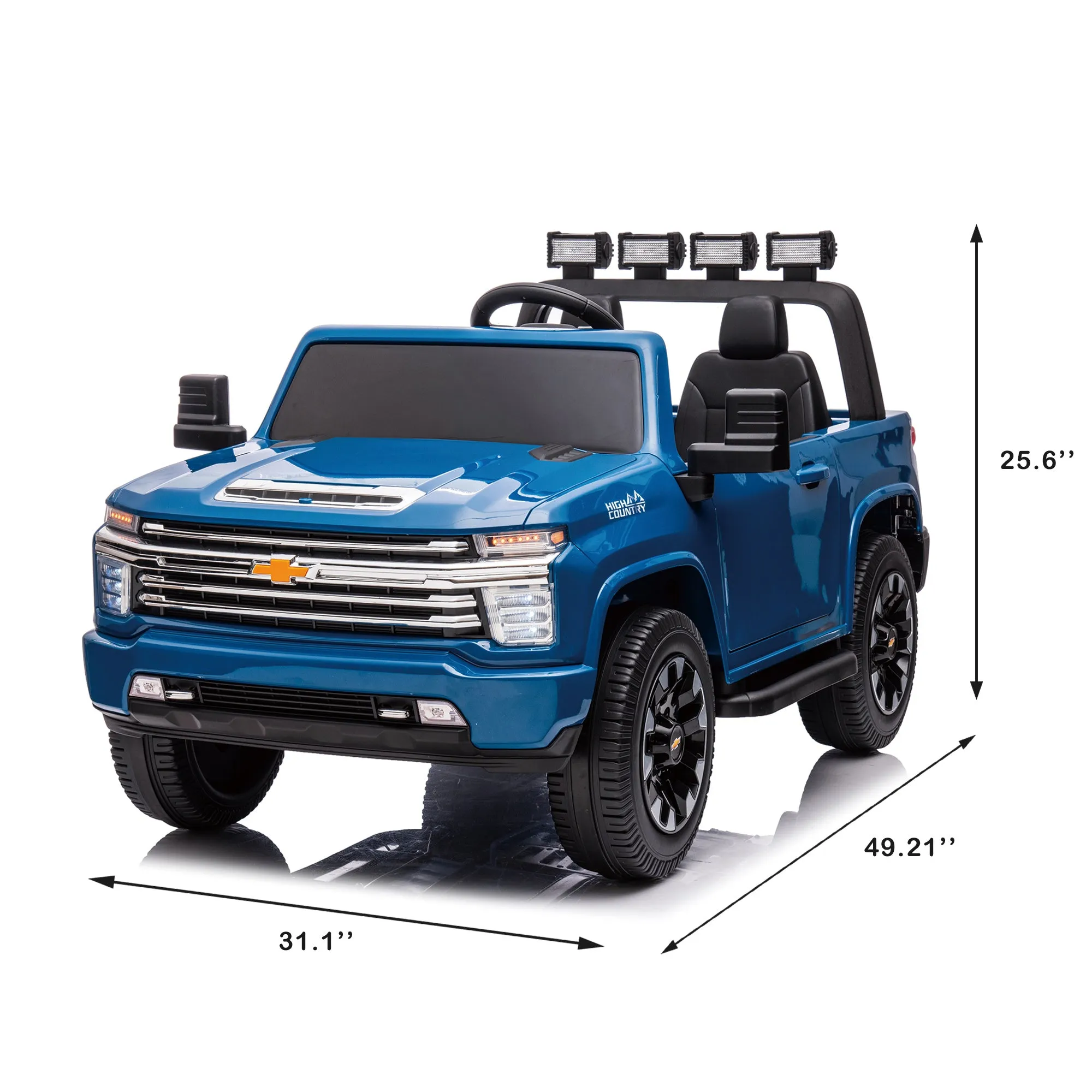 Blue Chevrolet Silverado Electric Car for Kids 2-seater with Remote lights Radio & Bluetooth