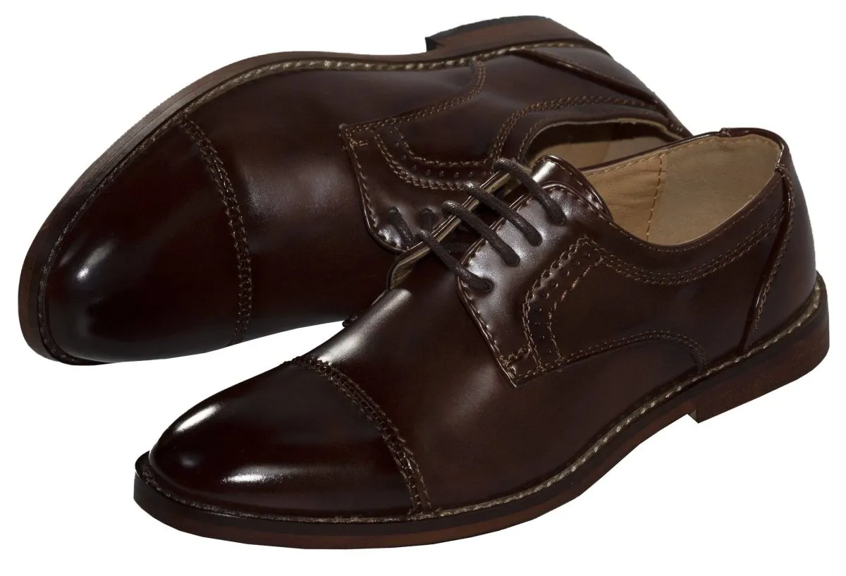 Boys Matte Brown Cap Toe Lace up Dress Shoes