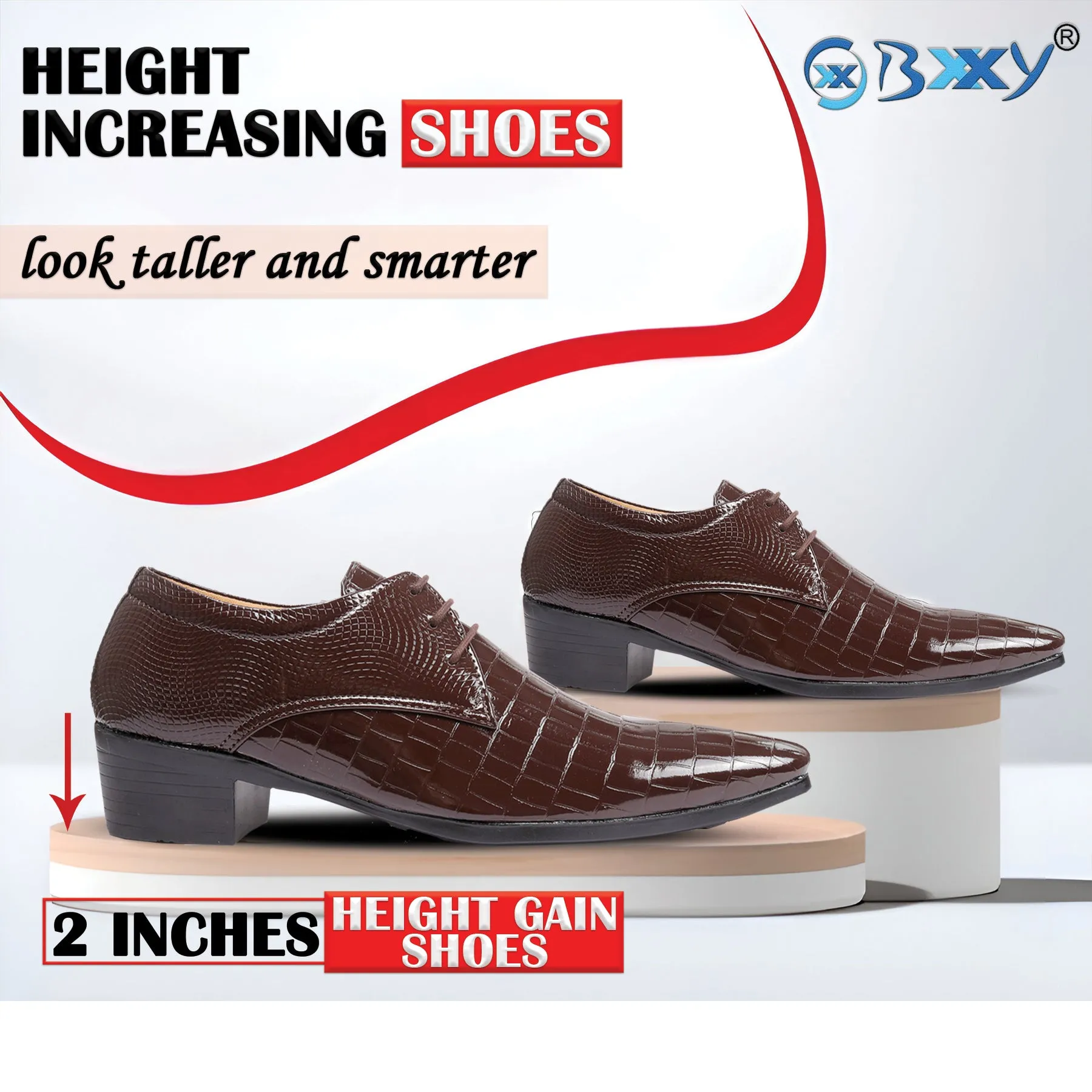 BXXY Men's Height Increasing Vegan Leather Casual Lace-up Shoes