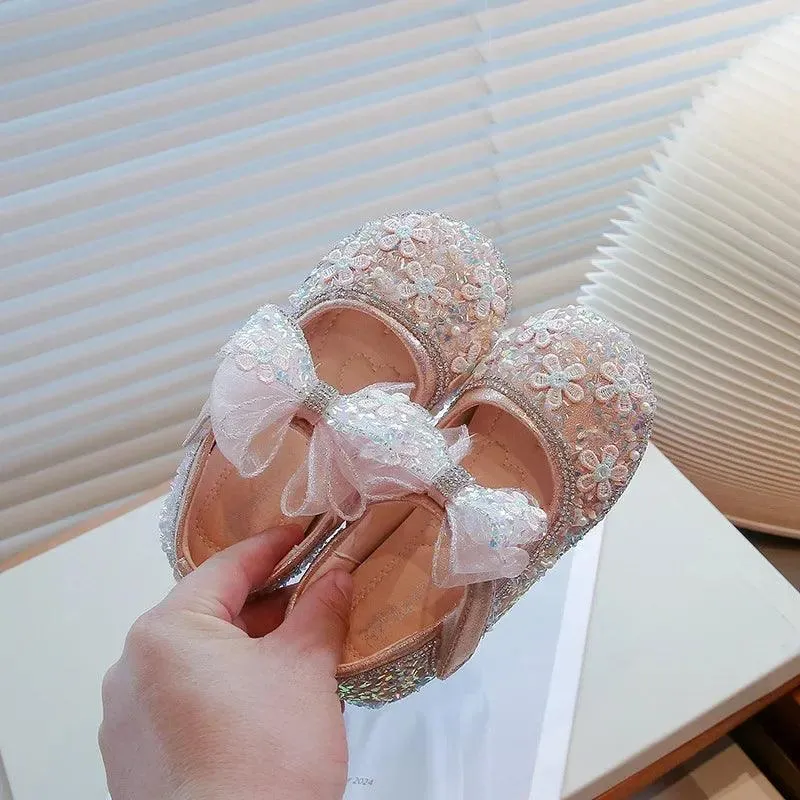 Children's Casual Shoes - Bow Rhinestone Flower Flats - TSS219