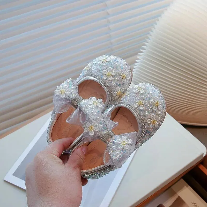 Children's Casual Shoes - Bow Rhinestone Flower Flats - TSS219