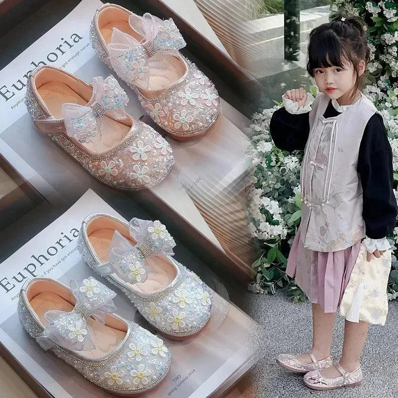 Children's Casual Shoes - Bow Rhinestone Flower Flats - TSS219