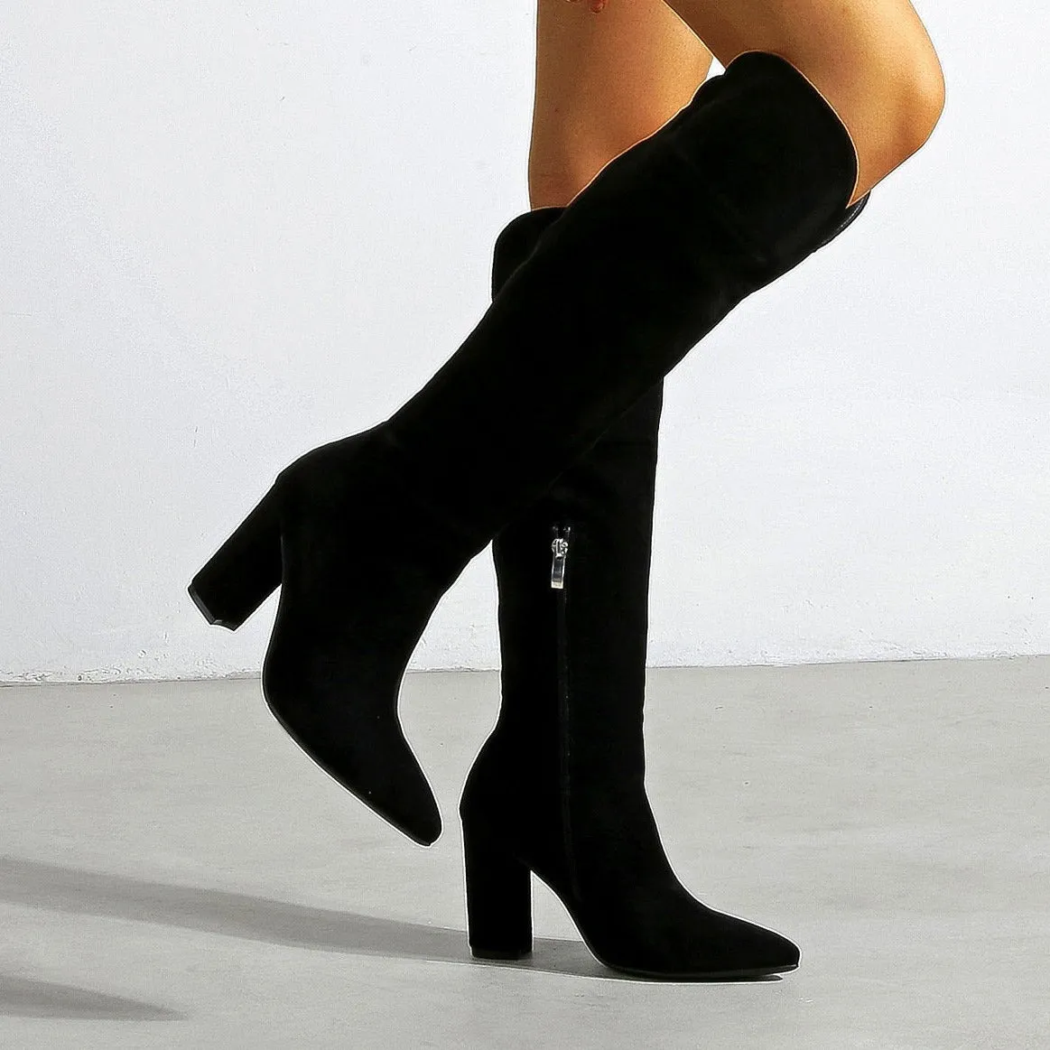 Chunky Heeled Suede Tall Tube