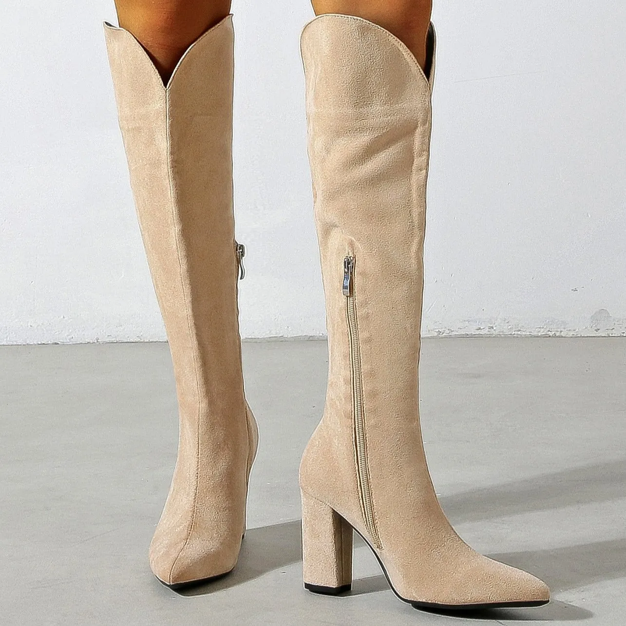 Chunky Heeled Suede Tall Tube