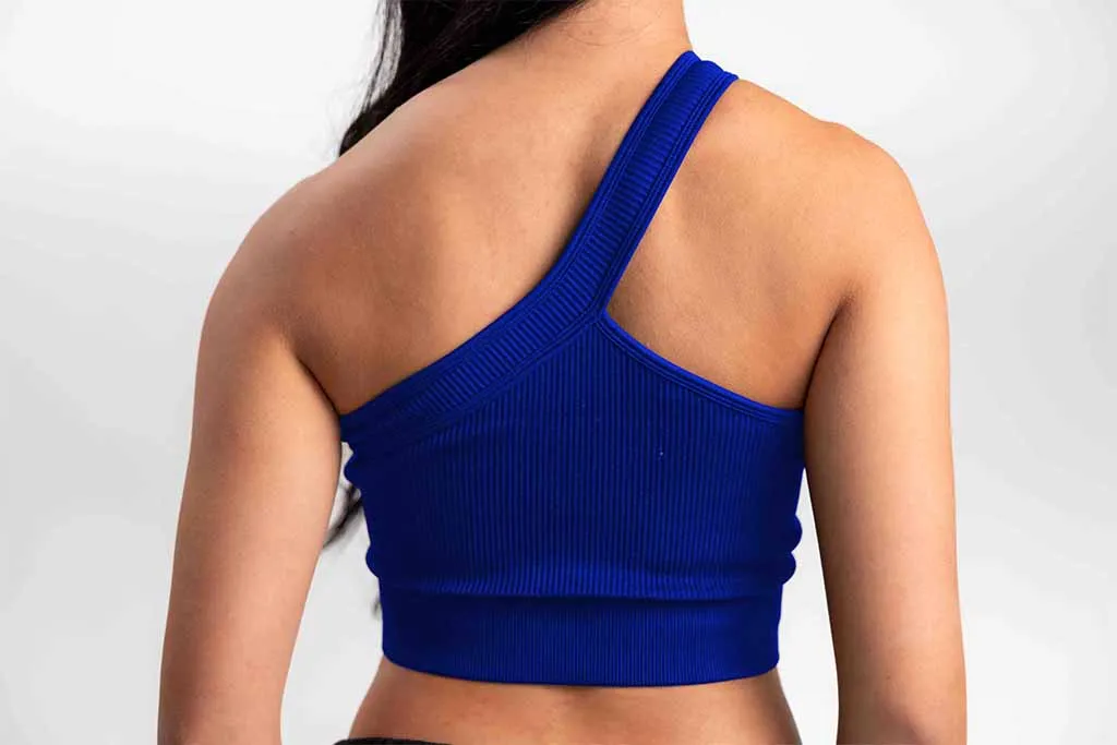 Classic Ribbed One Shoulder Sports Bra - Blue