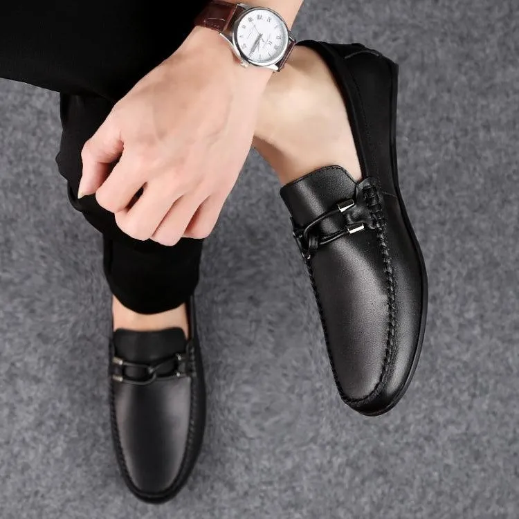 Comfortable Round Toe Cowhide Leather Casual Shoes for Men