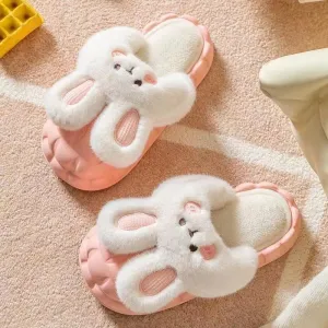 Cute Rabbit Shoes Winter Fuzzy Slippers Women Detachable Washable House Shoes