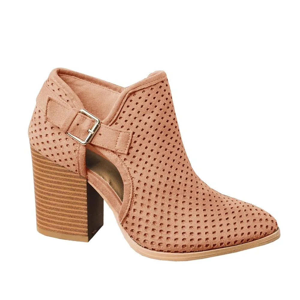 Cutout Buckle Design Thick Heeled Ankle Boots