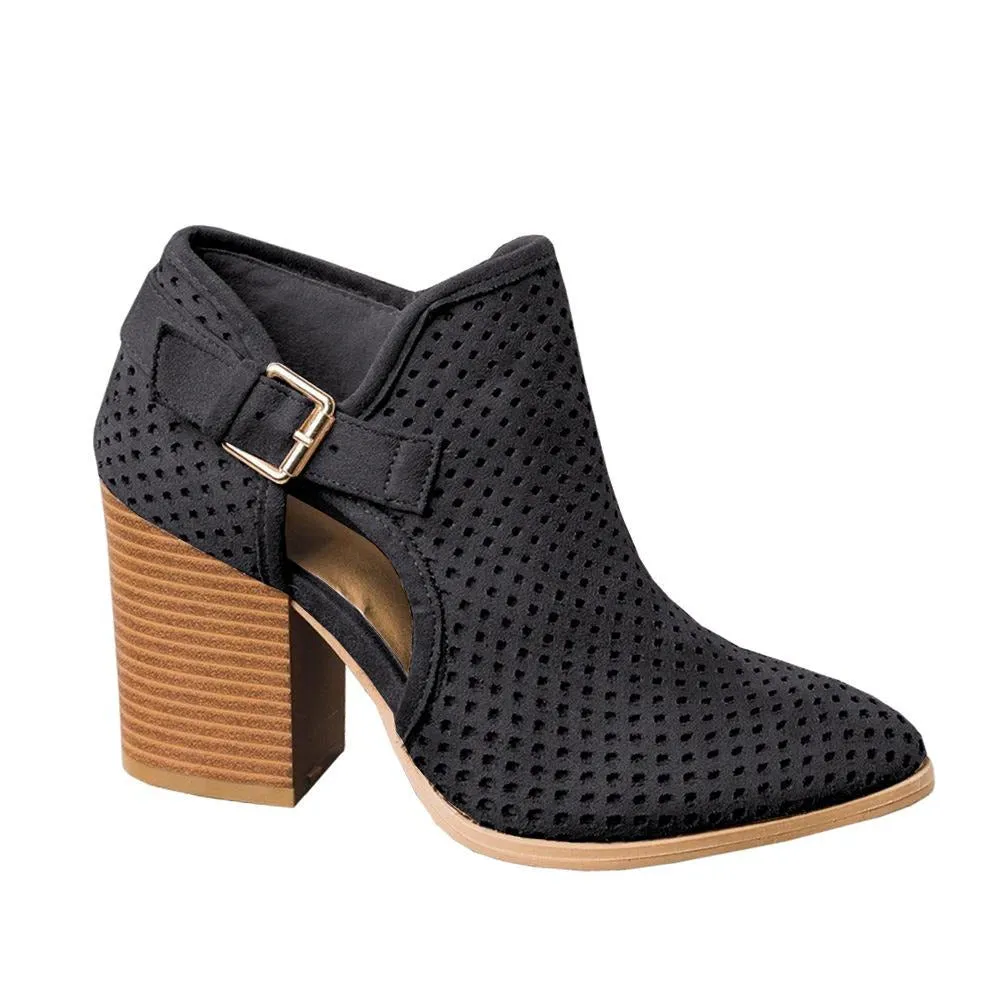 Cutout Buckle Design Thick Heeled Ankle Boots