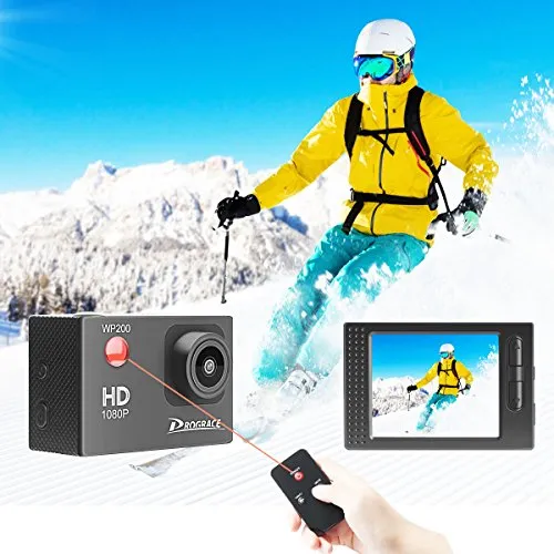 DROGRACE WP200 Sports Action Camera Video Camera Waterproof Digital Cam Car Dash Cam Full HD 1080P 12MP 25fps 30fps Helmet Mount Accessories Camera Kit 2 Inch LCD Screen