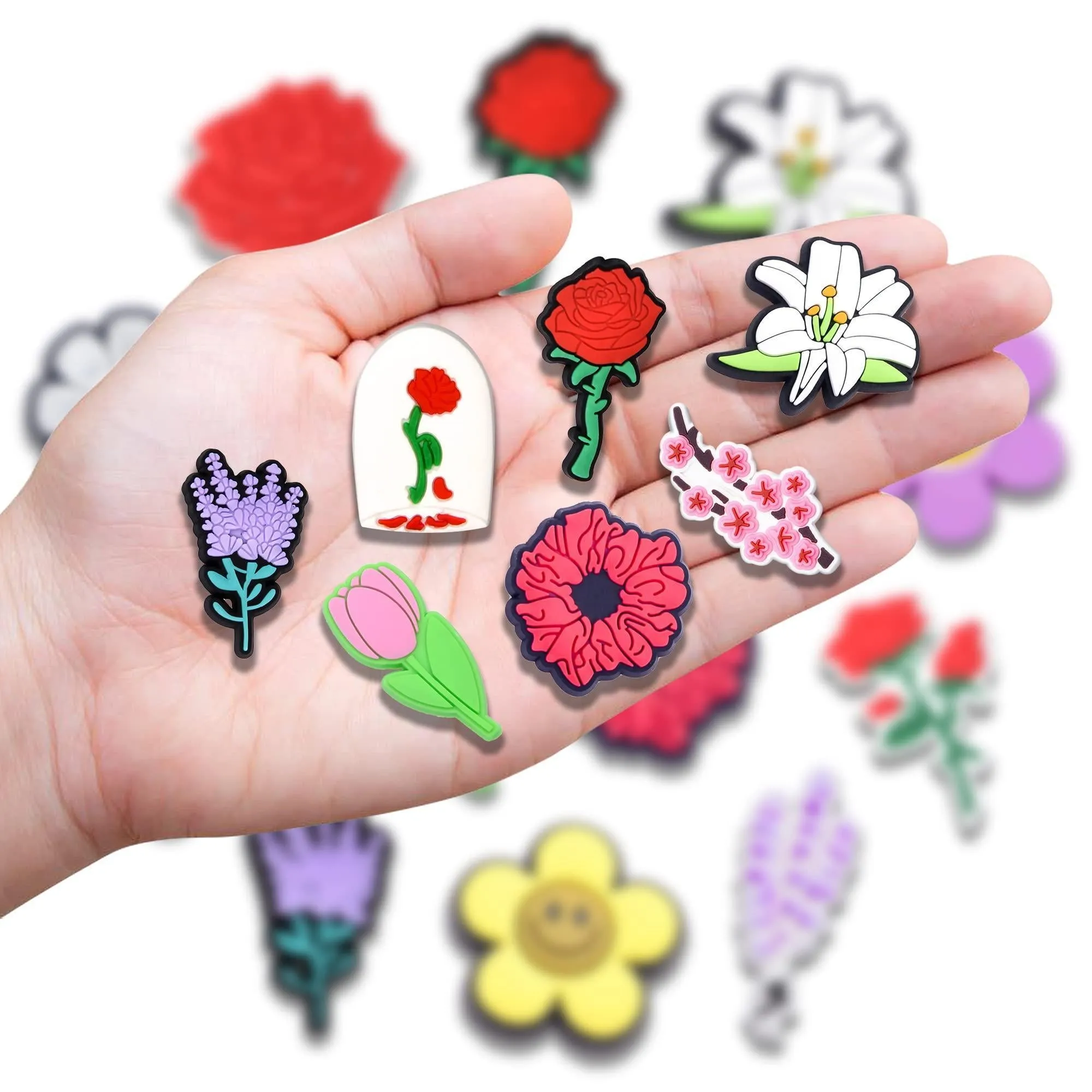 Flower Croc Charms 14PCS Floral Shoe Charms for Croc Lavender Rose Lily Daisy