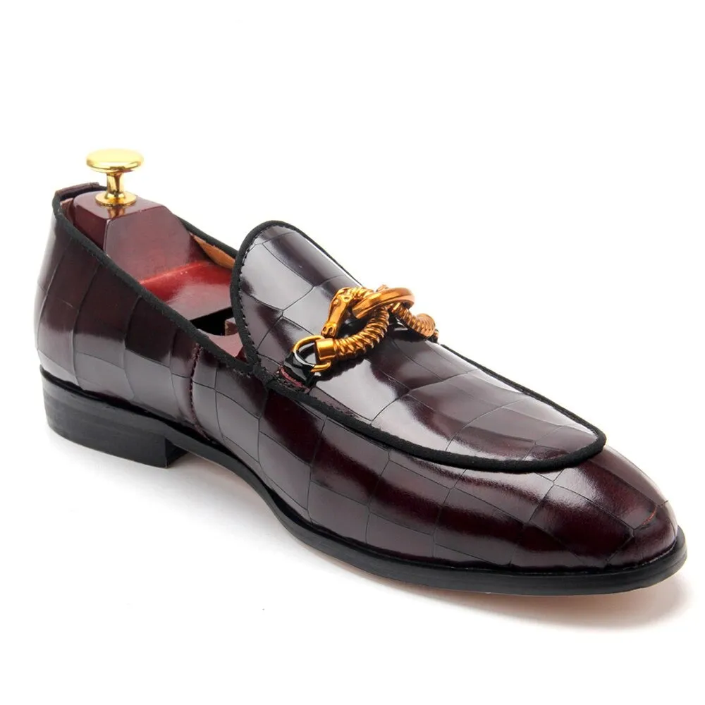 Genuine Leather Metal Appliques Slip-On Loafers