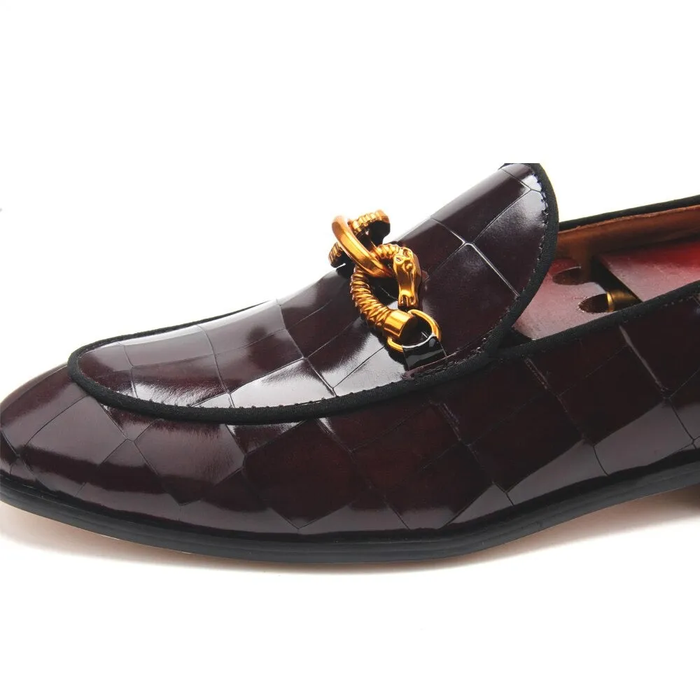 Genuine Leather Metal Appliques Slip-On Loafers