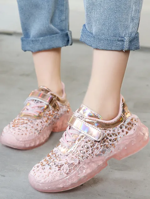 Girls Magical Rhinestones And Lace Non-Slip Sneakers By Liv and Mia