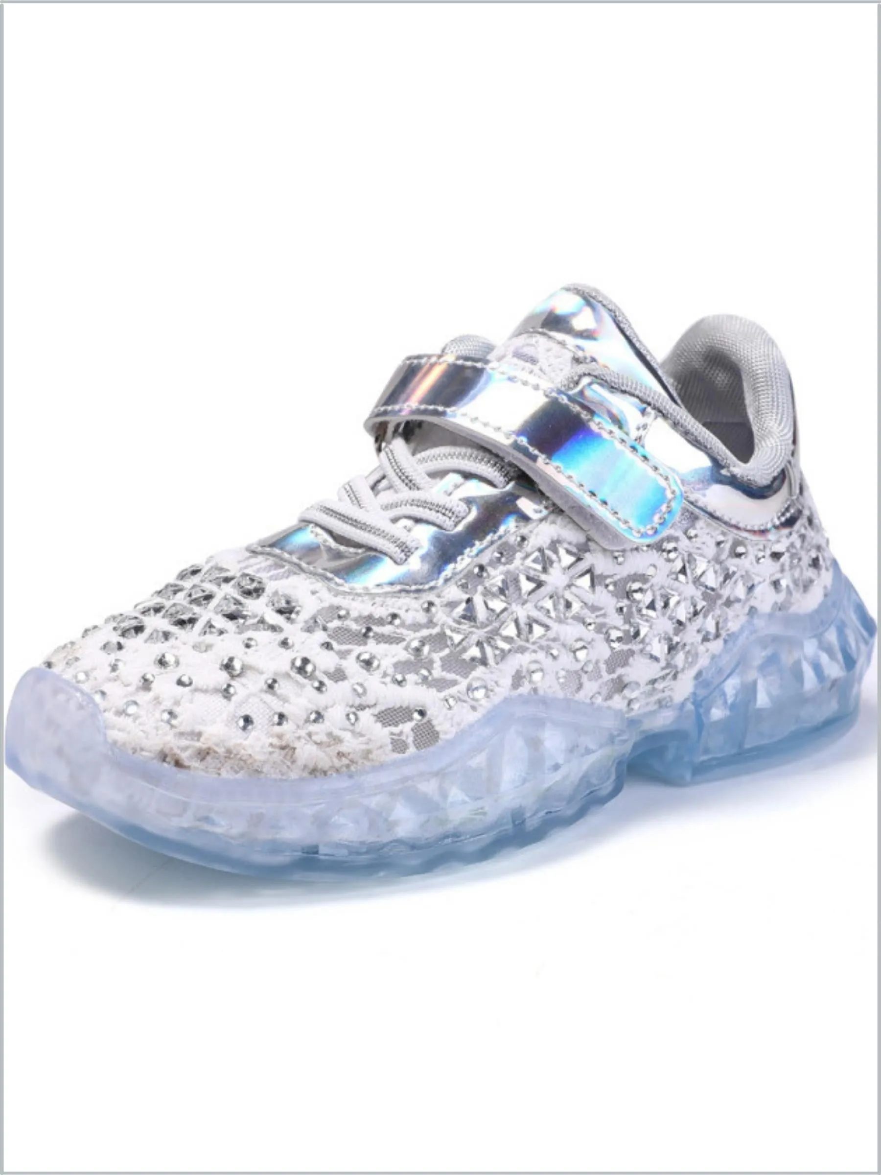 Girls Magical Rhinestones And Lace Non-Slip Sneakers By Liv and Mia