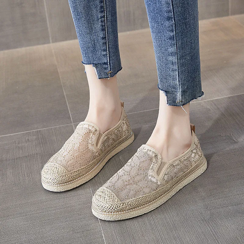 Glamorous Women's Straw Fisherman Trendy Versatile Canvas Shoes