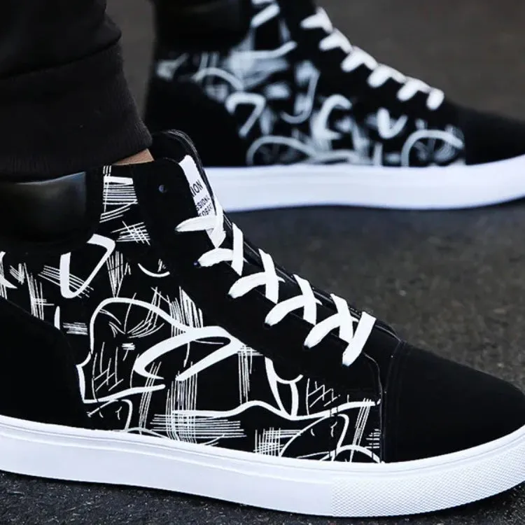 High Top Graffiti Canvas Sneakers Skateboarding Student Basketball Style