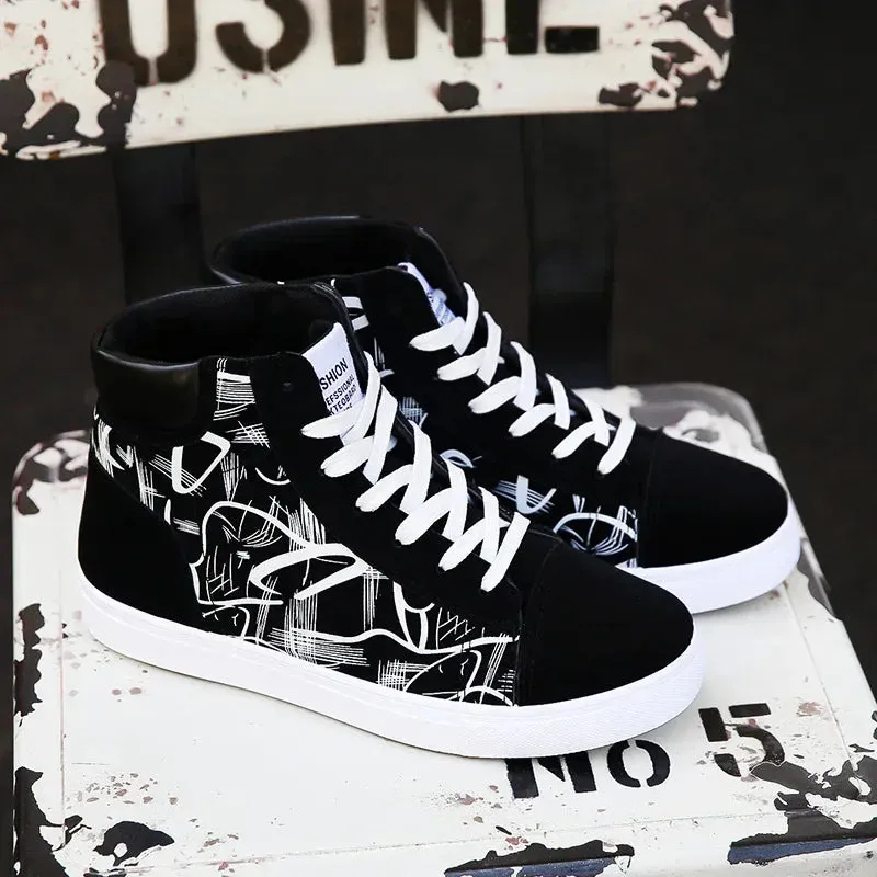 High Top Graffiti Canvas Sneakers Skateboarding Student Basketball Style