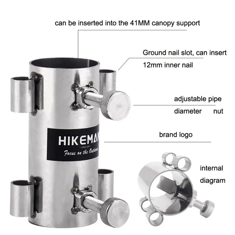 HIKEMAN Enlarged Aperture Outdoor Camping Canopy Pole Holder, Style: Stainless Steel (Silver)